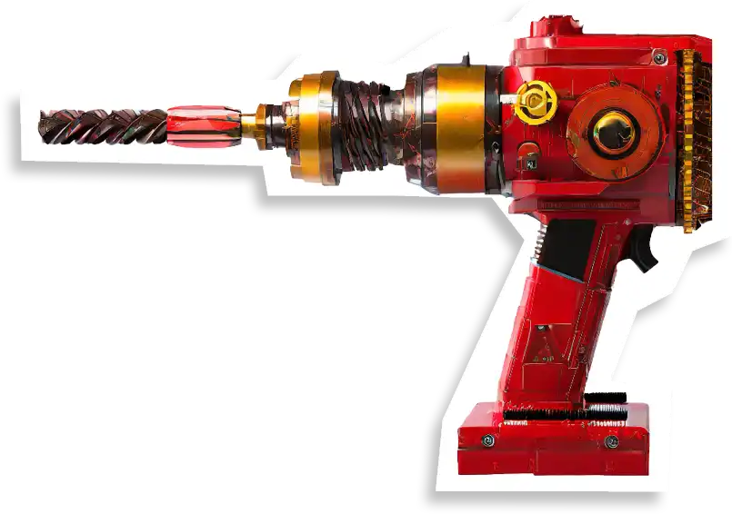 Rotes, stilisiertes Elektrowerkzeug als Symbol für nachhaltige Vermietung von Werkzeugen und Maschinen – Link zur Anbieterliste